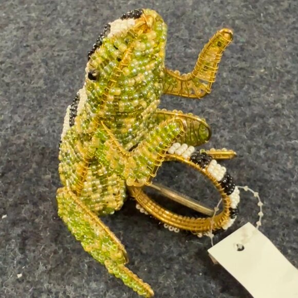 MacKENZIE CHILDS COURTLY CHECK HANDCRAFTED FROG NAPKIN RINGS NWT Beaded & Gold - Picture 12 of 14